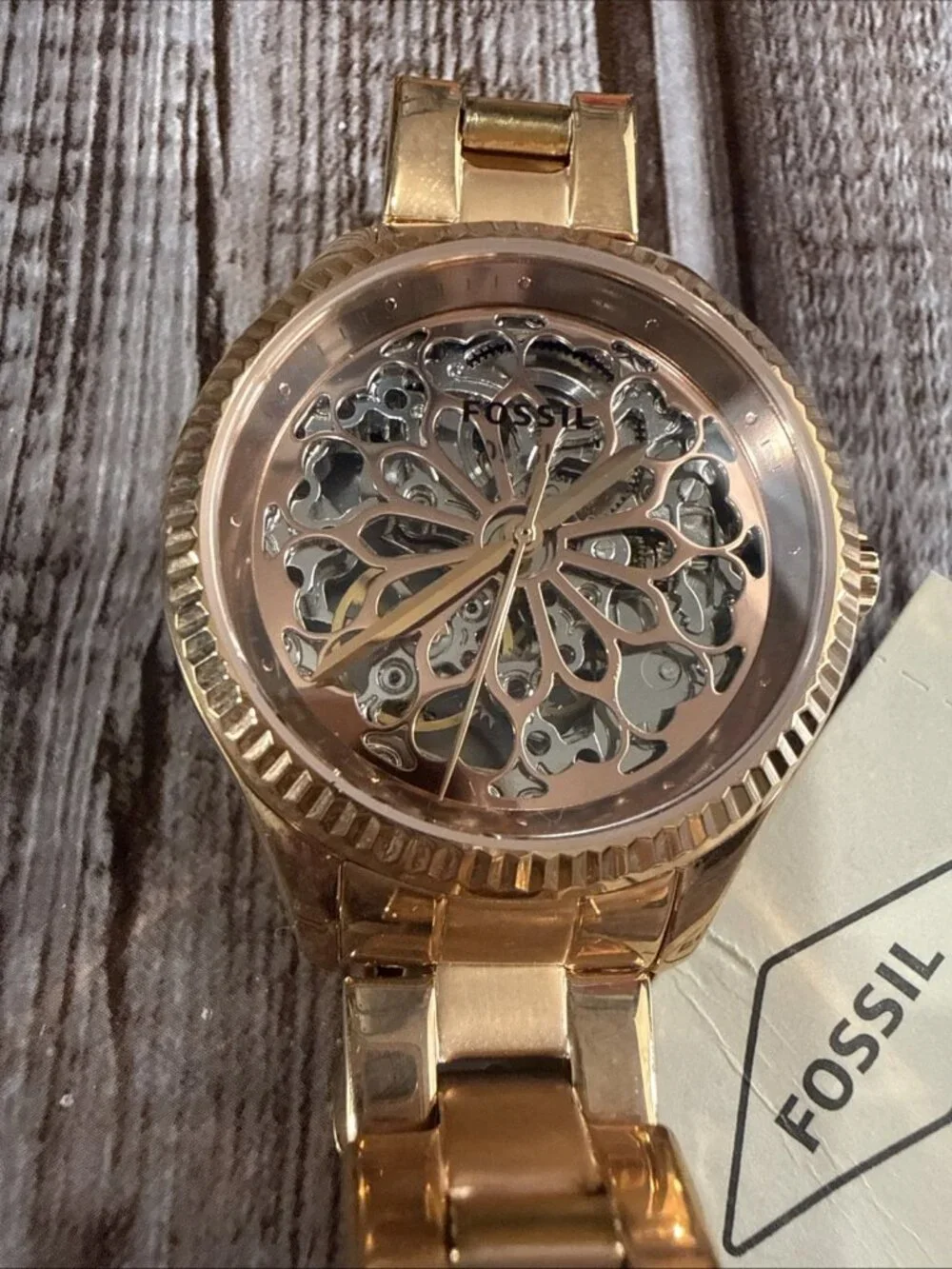 Fossil BQ3754 Automatic Skeleton Watch Rose Gold Tone Mens Mechanical Bracelet